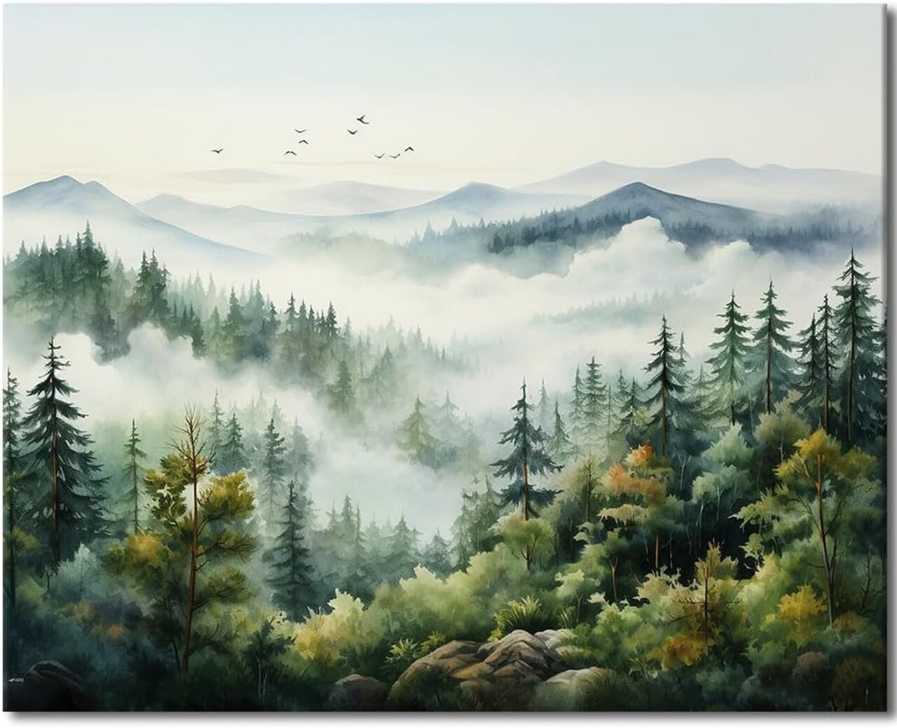 Paint by Numbers for Adults – Foggy Mountain Landscape with Pine Trees & Birds, Adult Paint by Number Kit, Unique Gift (16 x 20 Inch, Frameless)